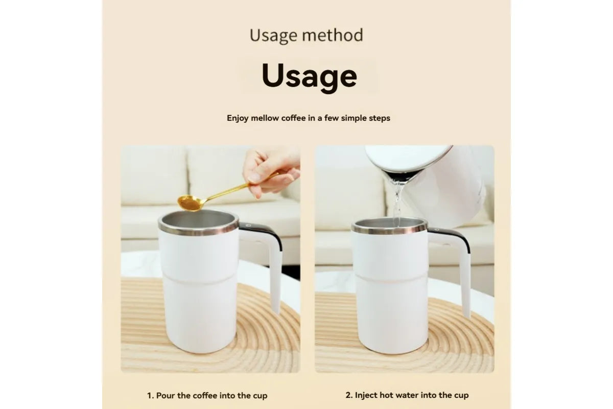 Electric Stirring Cup White 8x13.8cm 380ml with Temperature Display 1pc Kemu |Fashion Home Kitchen Beauty