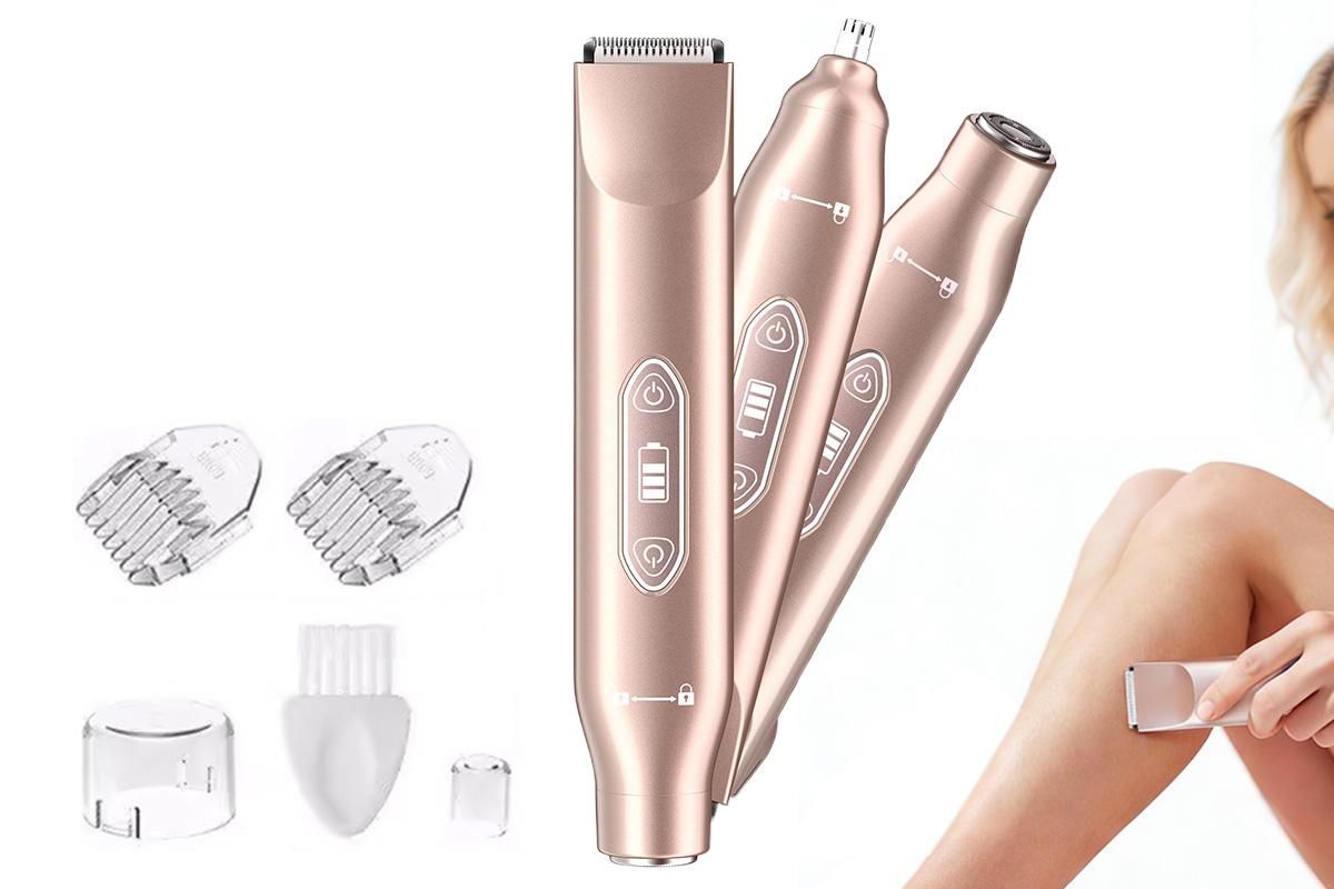 3-in-1 Electric Shaver Nose Hair Trimmer for Face Body Bikini Underarm and Legs - Rose Gold
