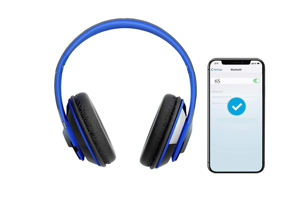 Bluetooth Headphones Over Ear HiFi Stereo Sound Wireless Headphones for Travel Work Cellphone-Blue