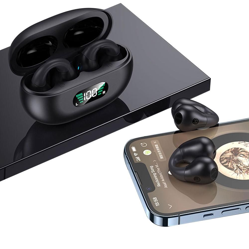 Bone Conduction Headphones Ear Clip On Bone Conduction Wireless Bluetooth 5.3 Earphones Sport Headphones -Black Kemu |Fashion Home Kitchen Beauty