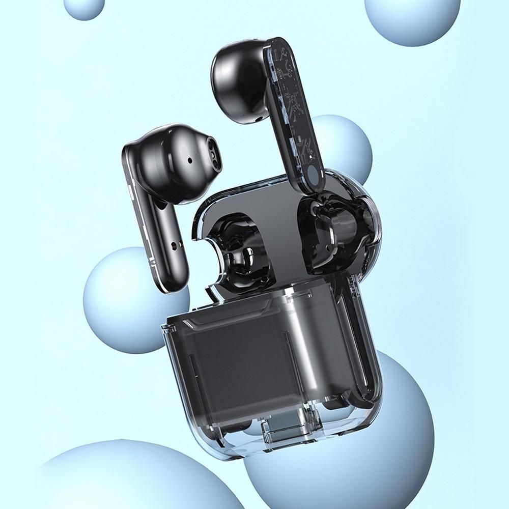 TWS Wireless Earphones 5.3 Bluetooth Headset with Mic HD Sound Auriculares Transparent Cute Half in Ear Headphones -Black Kemu |Fashion Home Kitchen Beauty