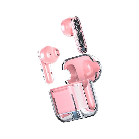 TWS Wireless Earphones 5.3 Bluetooth Headset with Mic HD Sound Auriculares Transparent Cute Half in Ear Headphones -Pink Kemu |Fashion Home Kitchen Beauty