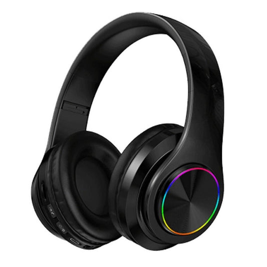Wireless Headphones Wireless Earbuds B39 LED Light Up Foldable Headset Bluetooth 5.0 Stereo Headphones Built in Microphone -Black
