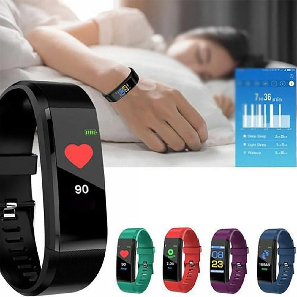 Bluetooth Smart Fitness Tracker Band Heart Rate Monitor Armband-Black