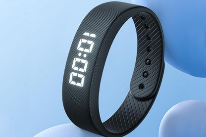 Digital Sports Watch Pedometer Vibrating Alarm Wristband - Black