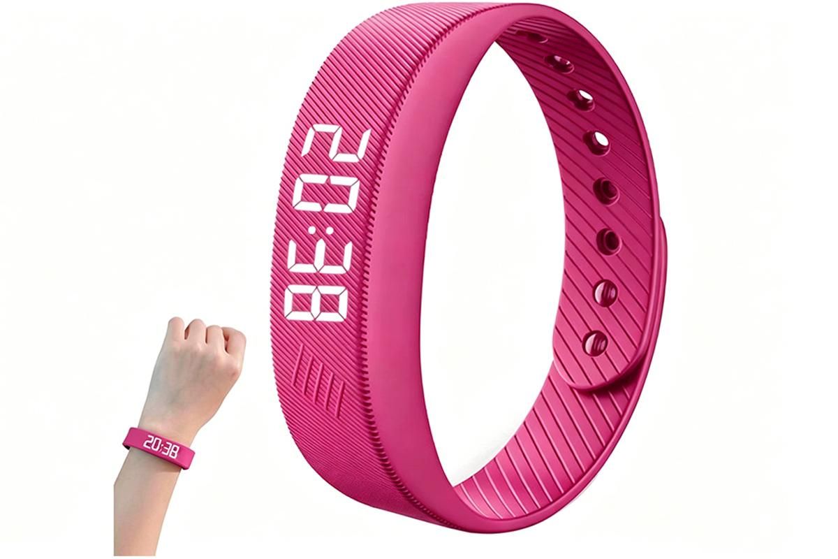 Digital Sports Watch Pedometer Vibrating Alarm Wristband - Pink