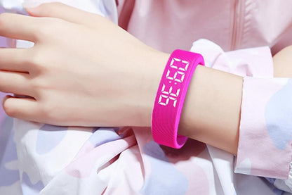 Digital Sports Watch Pedometer Vibrating Alarm Wristband - Pink