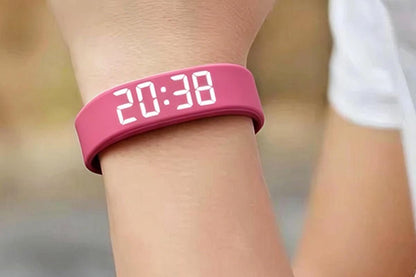 Digital Sports Watch Pedometer Vibrating Alarm Wristband - Pink