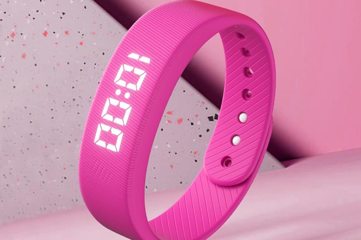Digital Sports Watch Pedometer Vibrating Alarm Wristband - Pink