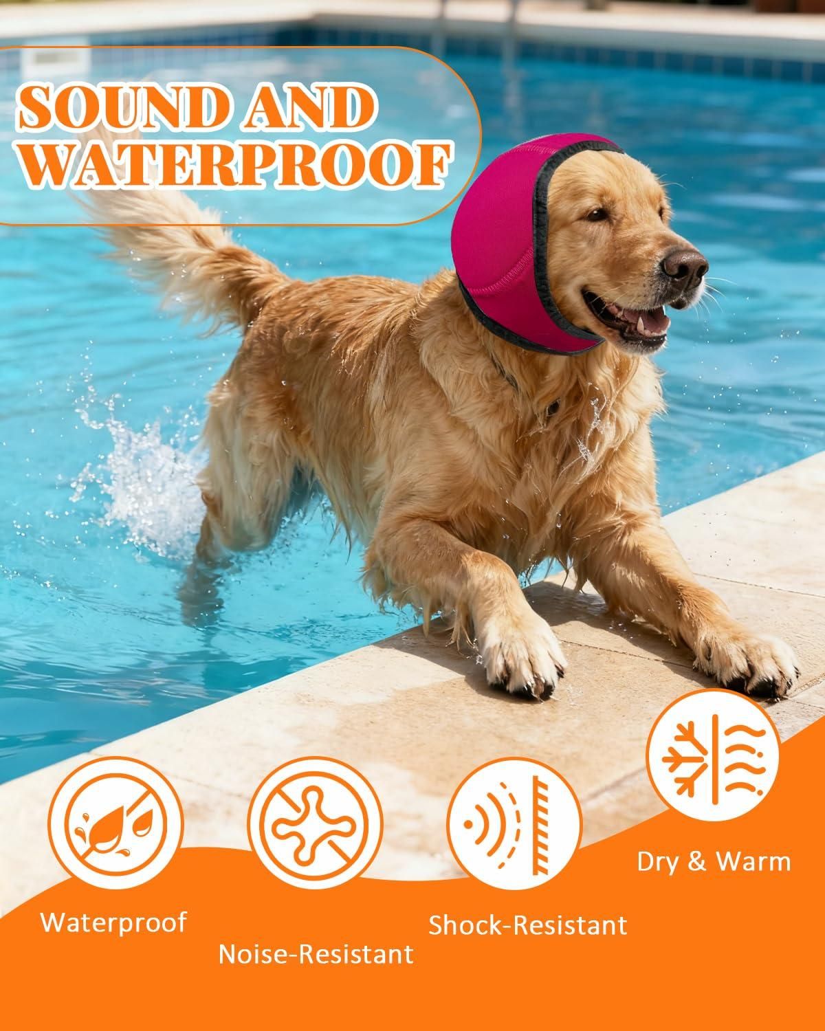 Dog Ear Cover Noise Protection Adjustable Grooming Hood Comfortable Pet Accessory - Rose Red L Kemu |Fashion Home Kitchen Beauty