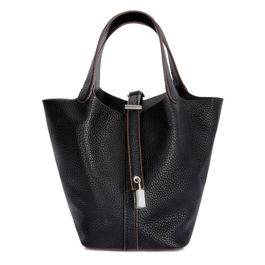 Tote Bag for Women Vegan Leather Bucket Purse for Women Top Handle Handbag Shoulder Bag-Black