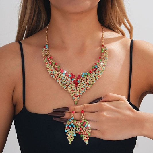 Affordable Luxury, Statement-Making Full-Diamond Necklace and Earring Set, Accessories for Banquets, Parties, and Weddings – Assorted Colors Kemu |Fashion Home Kitchen Beauty