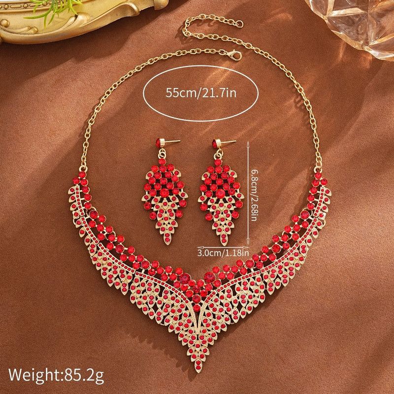 Affordable Luxury, Statement-Making Full-Diamond Necklace and Earring Set, Accessories for Banquets, Parties, and Weddings – Red Kemu |Fashion Home Kitchen Beauty