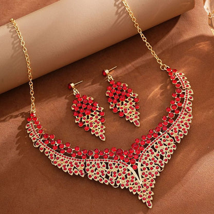 Affordable Luxury, Statement-Making Full-Diamond Necklace and Earring Set, Accessories for Banquets, Parties, and Weddings – Red Kemu |Fashion Home Kitchen Beauty