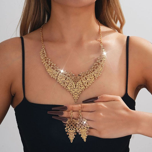 Affordable Luxury, Statement-Making Full-Diamond Necklace and Earring Set, Accessories for Banquets, Parties, and Weddings – Gold Kemu |Fashion Home Kitchen Beauty