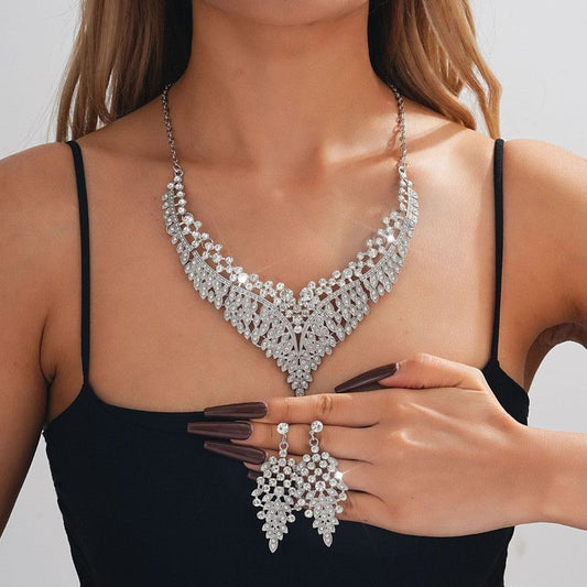 Affordable Luxury, Statement-Making Full-Diamond Necklace and Earring Set, Accessories for Banquets, Parties, and Weddings – Silver Kemu |Fashion Home Kitchen Beauty