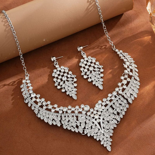 Affordable Luxury, Statement-Making Full-Diamond Necklace and Earring Set, Accessories for Banquets, Parties, and Weddings – Silver Kemu |Fashion Home Kitchen Beauty
