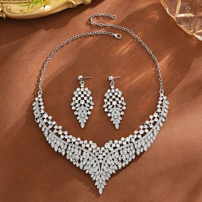 Affordable Luxury, Statement-Making Full-Diamond Necklace and Earring Set, Accessories for Banquets, Parties, and Weddings – Silver Kemu |Fashion Home Kitchen Beauty