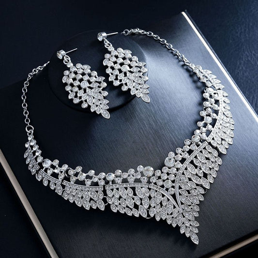 Affordable Luxury, Statement-Making Full-Diamond Necklace and Earring Set, Accessories for Banquets, Parties, and Weddings – Silver Kemu |Fashion Home Kitchen Beauty