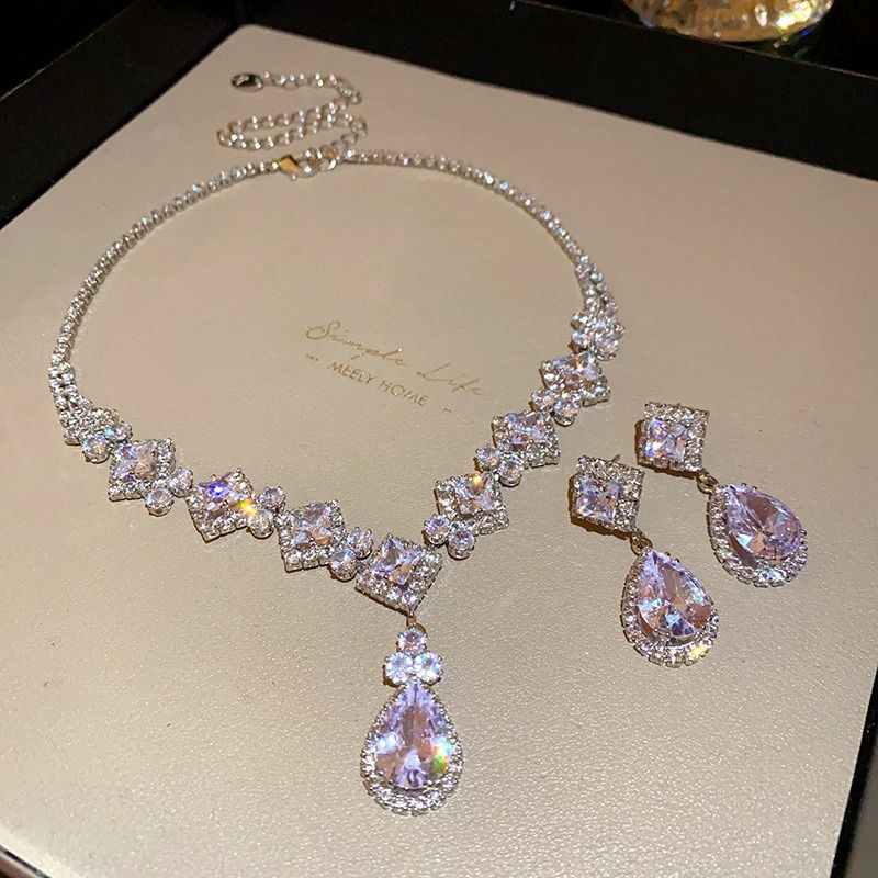High-Brilliance Zircon Necklace and Earring Set, Evening, Wedding, and Party Jewelry for Women Kemu |Fashion Home Kitchen Beauty