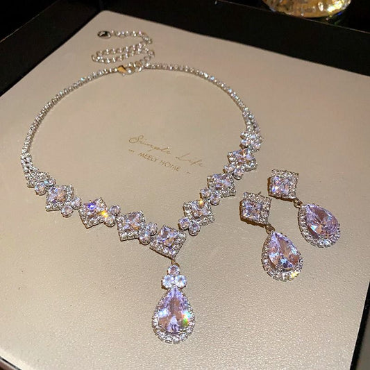 High-Brilliance Zircon Necklace and Earring Set, Evening, Wedding, and Party Jewelry for Women Kemu |Fashion Home Kitchen Beauty