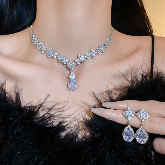High-Brilliance Zircon Necklace and Earring Set, Evening, Wedding, and Party Jewelry for Women Kemu |Fashion Home Kitchen Beauty