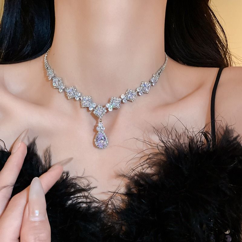 High-Brilliance Zircon Necklace and Earring Set, Evening, Wedding, and Party Jewelry for Women Kemu |Fashion Home Kitchen Beauty