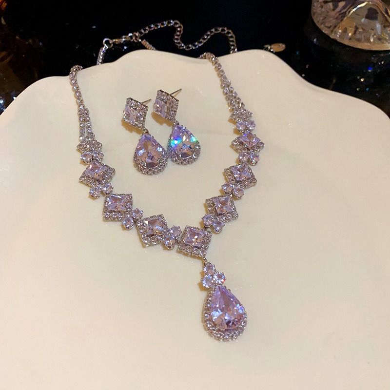 High-Brilliance Zircon Necklace and Earring Set, Evening, Wedding, and Party Jewelry for Women Kemu |Fashion Home Kitchen Beauty