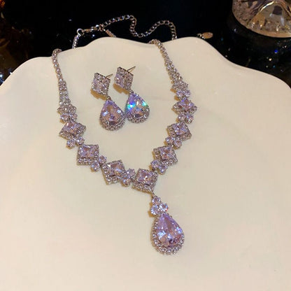 High-Brilliance Zircon Necklace and Earring Set, Evening, Wedding, and Party Jewelry for Women Kemu |Fashion Home Kitchen Beauty