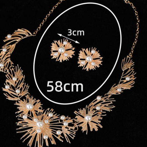 Affordable Luxury Vintage Firework Feather and Faux Pearl Necklace and Earring Set, Accessories for Bridal and Evening Gowns Kemu |Fashion Home Kitchen Beauty