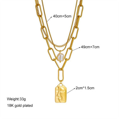 Artistic Face Pearl Necklace, Three-Strand Layered Gold-Plated Collar Necklace, Unique Women's Fashion Necklace - Silver Kemu |Fashion Home Kitchen Beauty