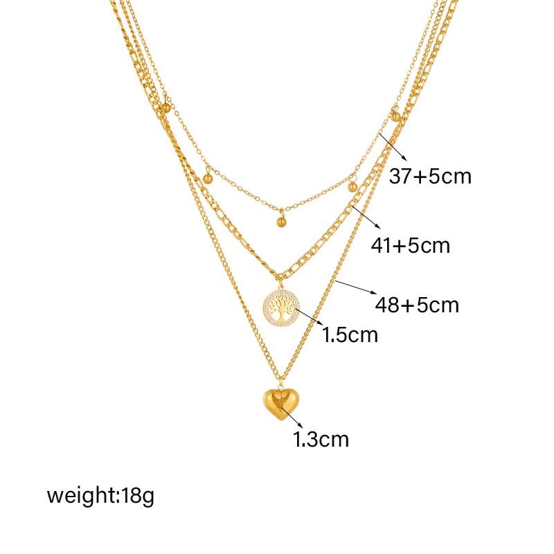 Three-Tier Layered Tree of Life Heart-Shaped Titanium Steel Necklace: 18K Gold-Plated Collar Chain—A Simple, Elegant Cuban Chain Necklace for Women Kemu |Fashion Home Kitchen Beauty