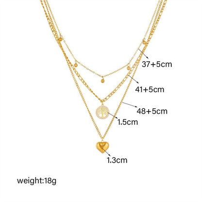 Three-Tier Layered Tree of Life Heart-Shaped Titanium Steel Necklace: 18K Gold-Plated Collar Chain—A Simple, Elegant Cuban Chain Necklace for Women Kemu |Fashion Home Kitchen Beauty