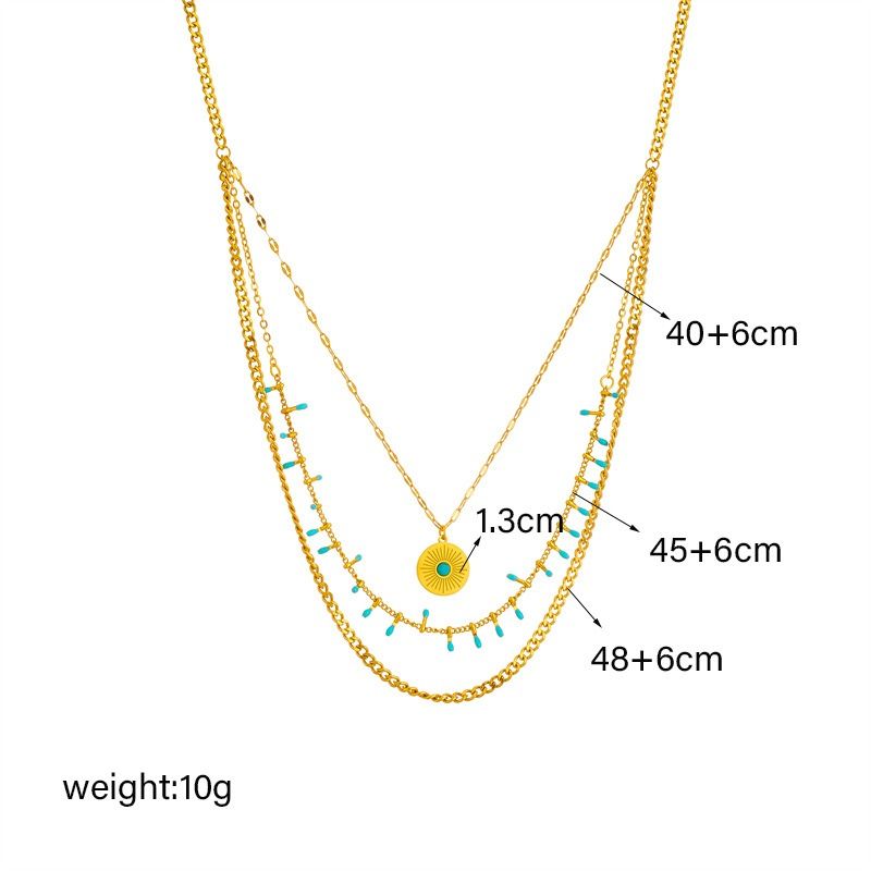 Bohemian-Style Three-Tier Turquoise Necklace with 18K Gold-Plated Titanium Collar Chain Kemu |Fashion Home Kitchen Beauty