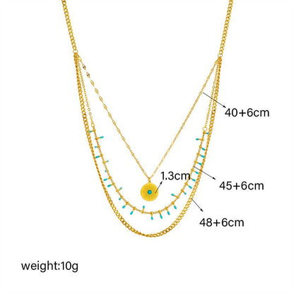 Bohemian-Style Three-Tier Turquoise Necklace with 18K Gold-Plated Titanium Collar Chain Kemu |Fashion Home Kitchen Beauty