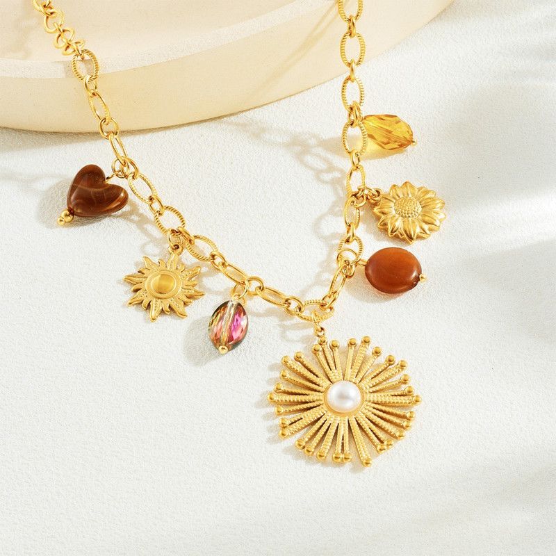 Vintage Bohemian Sunflower Pendant Necklace, 18K Gold-Plated Titanium Steel, a Versatile and Stylish Accessory for Women Kemu |Fashion Home Kitchen Beauty