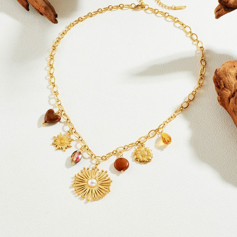 Vintage Bohemian Sunflower Pendant Necklace, 18K Gold-Plated Titanium Steel, a Versatile and Stylish Accessory for Women Kemu |Fashion Home Kitchen Beauty