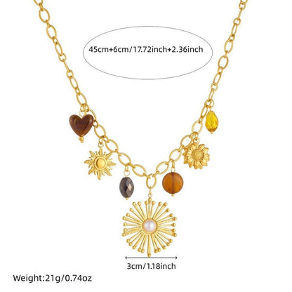 Vintage Bohemian Sunflower Pendant Necklace, 18K Gold-Plated Titanium Steel, a Versatile and Stylish Accessory for Women Kemu |Fashion Home Kitchen Beauty