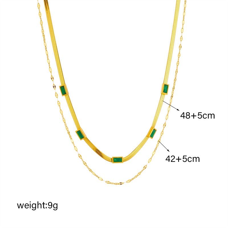 Zirconia Blade Chain Double-Layer Necklace, Gold-Plated Titanium Steel Women's Vintage-Style Luxury Necklace - Clear Kemu |Fashion Home Kitchen Beauty