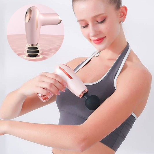 White - Portable Mini Fascia Gun with 4 Massage Heads, Type-C Rechargeable Low-Noise Handheld Percussion Massager for the Gym