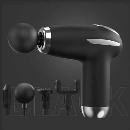 Black - Portable Mini Fascia Gun with 4 Massage Heads, Type-C Rechargeable Low-Noise Handheld Percussion Massager for the Gym