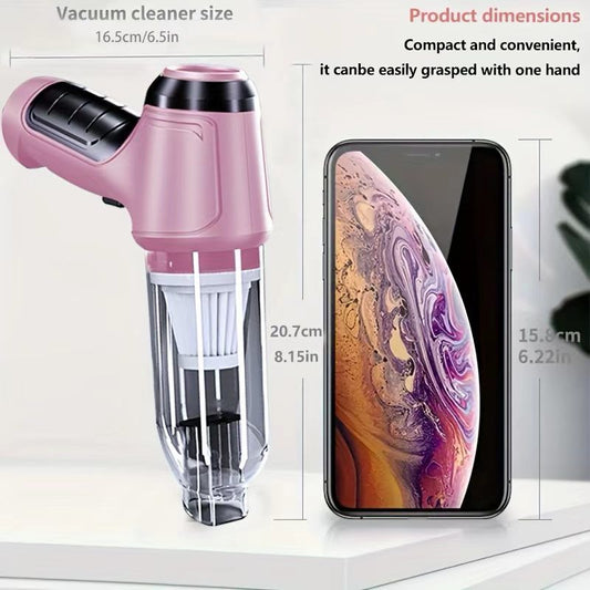 3-in-1 Cordless Handheld Vacuum Cleaner, Multifunction Car and Home Blower and Vacuum for Pet Hair, Window, and Keyboard Cleaning - Pink