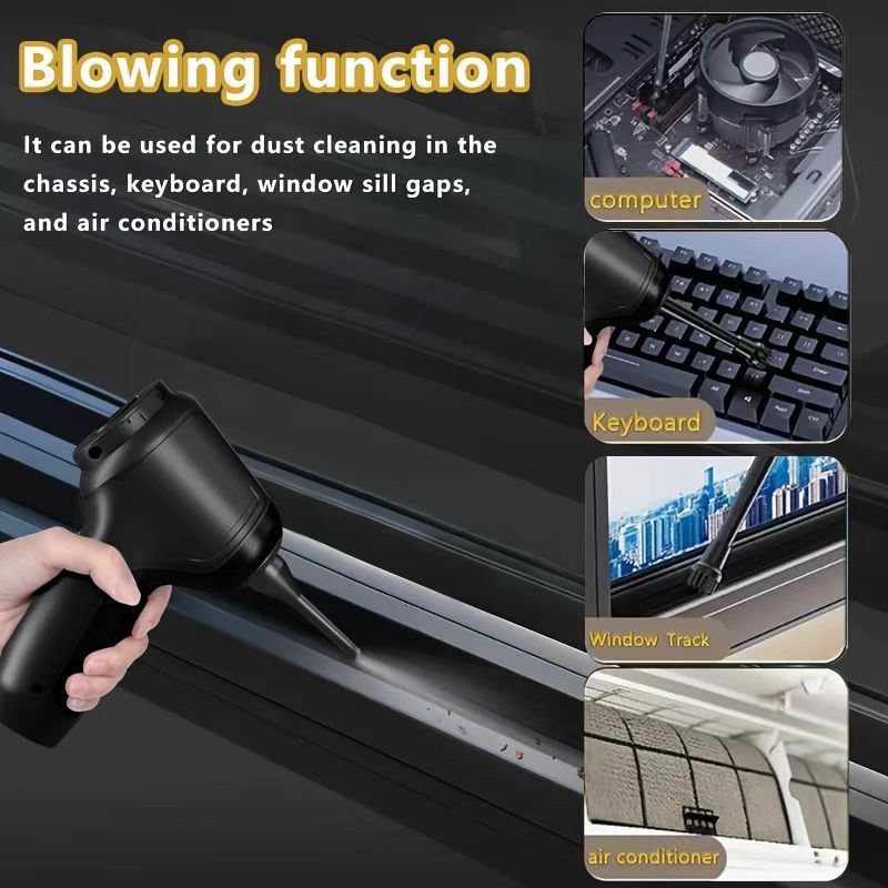 3-in-1 Cordless Handheld Vacuum Cleaner, Multifunction Car and Home Blower and Vacuum for Pet Hair, Window, and Keyboard Cleaning - Gray