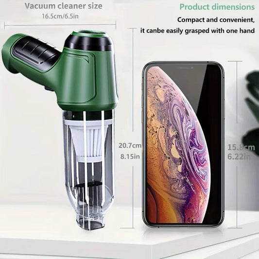 3-in-1 Cordless Handheld Vacuum Cleaner, Multifunction Car and Home Blower and Vacuum for Pet Hair, Window, and Keyboard Cleaning - Green