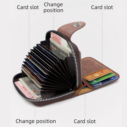Vintage Waxed PU Leather Card Holder Wallet, Snap Button Zipper Coin Purse, Multi-Card Slot Mini Credit Card Case for Men and Women (Black) Kemu |Fashion Home Kitchen Beauty