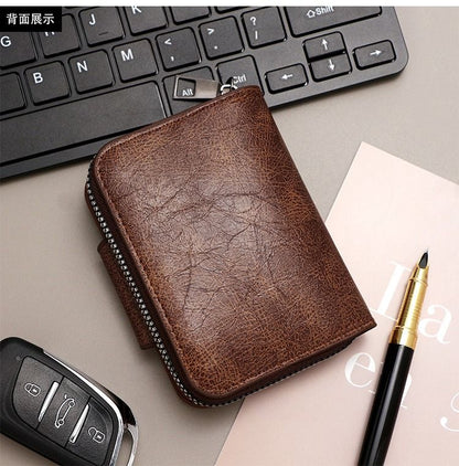 Vintage Waxed PU Leather Card Holder Wallet, Snap Button Zipper Coin Purse, Multi-Card Slot Mini Credit Card Case for Men and Women (Black) Kemu |Fashion Home Kitchen Beauty
