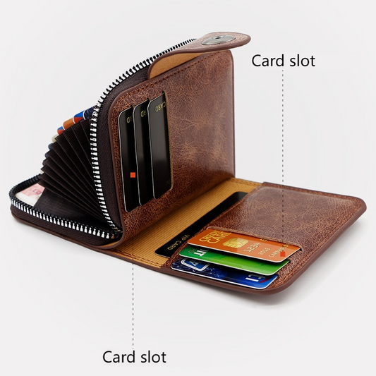 Vintage Waxed PU Leather Card Holder Wallet, Snap Button Zipper Coin Purse, Multi-Card Slot Mini Credit Card Case for Men and Women (Brown) Kemu |Fashion Home Kitchen Beauty