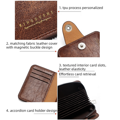 Vintage Waxed PU Leather Card Holder Wallet, Snap Button Zipper Coin Purse, Multi-Card Slot Mini Credit Card Case for Men and Women (Brown) Kemu |Fashion Home Kitchen Beauty