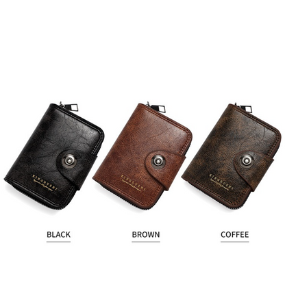 Vintage Waxed PU Leather Card Holder Wallet, Snap Button Zipper Coin Purse, Multi-Card Slot Mini Credit Card Case for Men and Women (Brown) Kemu |Fashion Home Kitchen Beauty