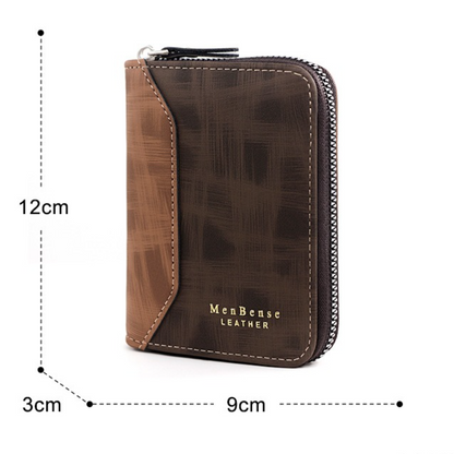 Two-tone Patchwork PU Zip-Around Short Wallet for Men, Embossed Letter Multi-Card Slot Purse with Dual Coin Pockets & ID Photo Slot (Brown) Kemu |Fashion Home Kitchen Beauty